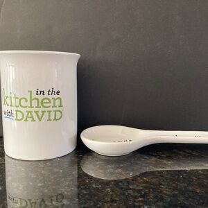 in the kitchen with DAVID/Happy Dance! White Utensil Crock & Spoon Rest/NEW!!!